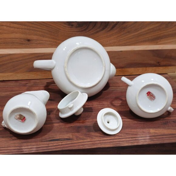 Vintage Blue Rose Shafford China Porcelain Tea Set - Teapot Sugar Bowl & Creamer - Picture 10 of 11